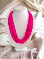 Inhanns Handmade Beaded Multilayer Necklace, 20 Layers - Hot Pink