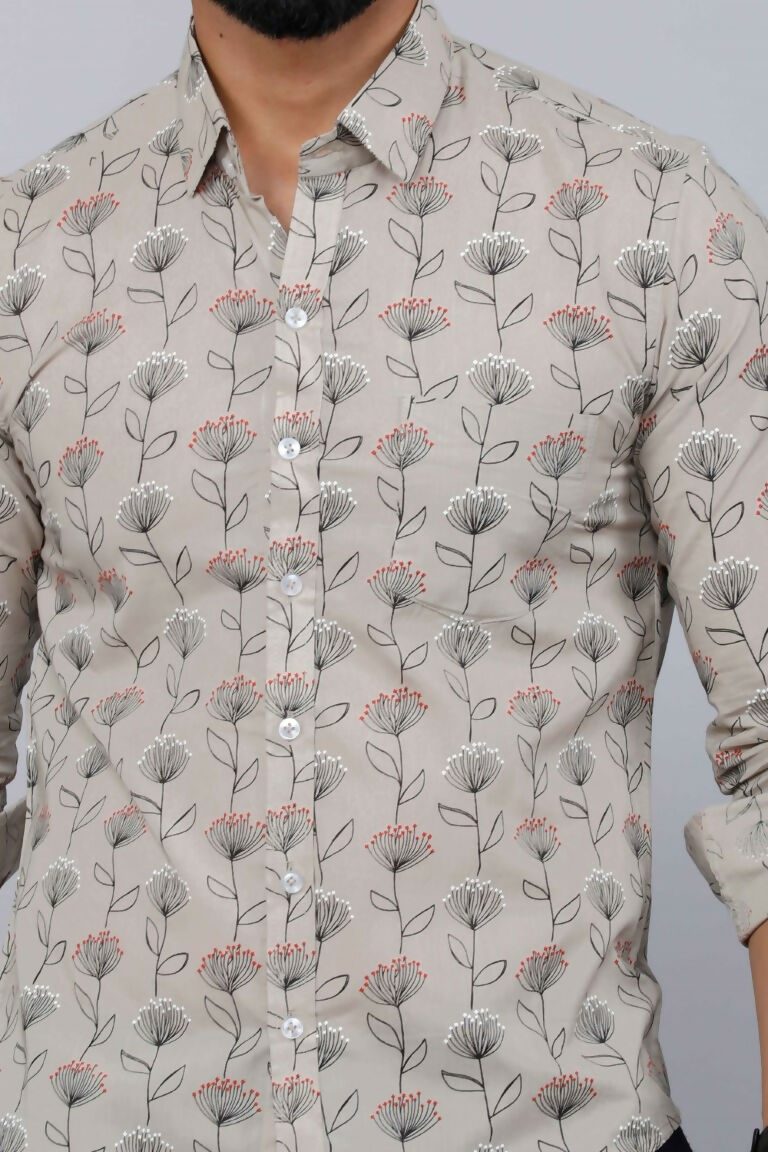 Miravan Men's Beige Comfort Floral Printed Casual Shirt