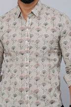 Miravan Men's Beige Comfort Floral Printed Casual Shirt