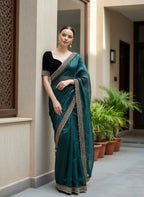 Joban Fashion Petrol Soft twill Net Party Wear Sarees - Distacart