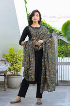 Yufta Women Black Patch Work Kurta with Palazzo & Dupatta