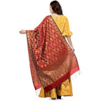 A R Silk Women's Vanarsi Silk Zari Embroidery Mehroon Fancy Dupatta