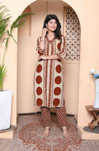 Miravan Womens Brown Pure Cotton Kurta With Palazzo Set