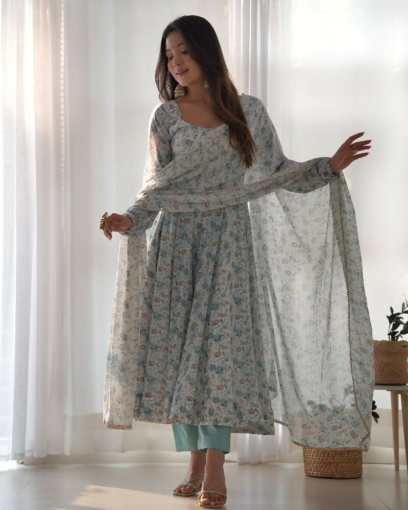 Joban Fashion Sky Kurta Set Organza Sequin Embroidery Work - Distacart