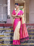 Shree Shyam Fashion Cream Soft Silk Saree - Distacart