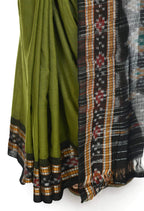 Vamika Sambalpuri Ikat Cotton Rekhabala Buti Green & Black Saree - Distacart
