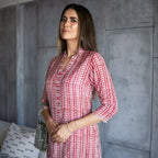 Aayaa Pure Muslin printed Kurti & Pant - Maroon red