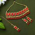 Mominos Fashion Johar Kamal Gold-Plated Brass Finish Kundan/Pearls Choker For Women (Red) - Distacart