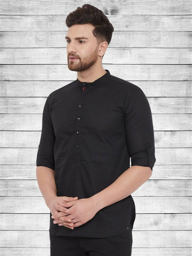 Even Apparels Pure Cotton Black Short Kurta - Black