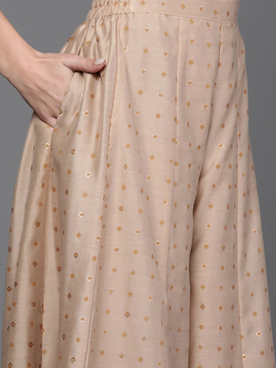 Ahalyaa Women Floral Printed Top with Palazzos - Tan Color