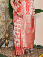 Shree Shyam Fashion Linen Cotton Red & White Saree - Distacart