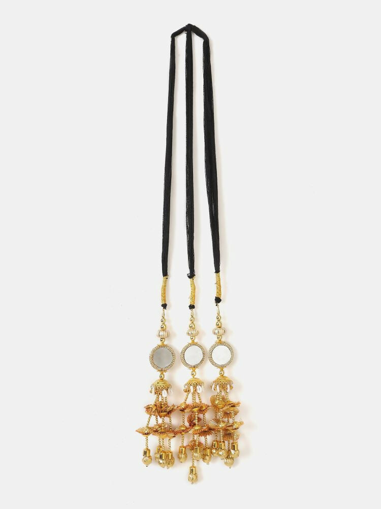 Ruby Raang Gold Gota Pati Work And Black Thread And Shells With Gold Stones Ghungroo