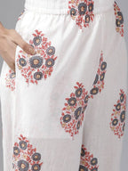 Yufta Peach Hand Block Printed Kurta with Trouser and Dupatta