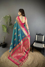 Joban Fashion Teal Banarasi Soft Silk Peacock Butta Work Saree - Distacart
