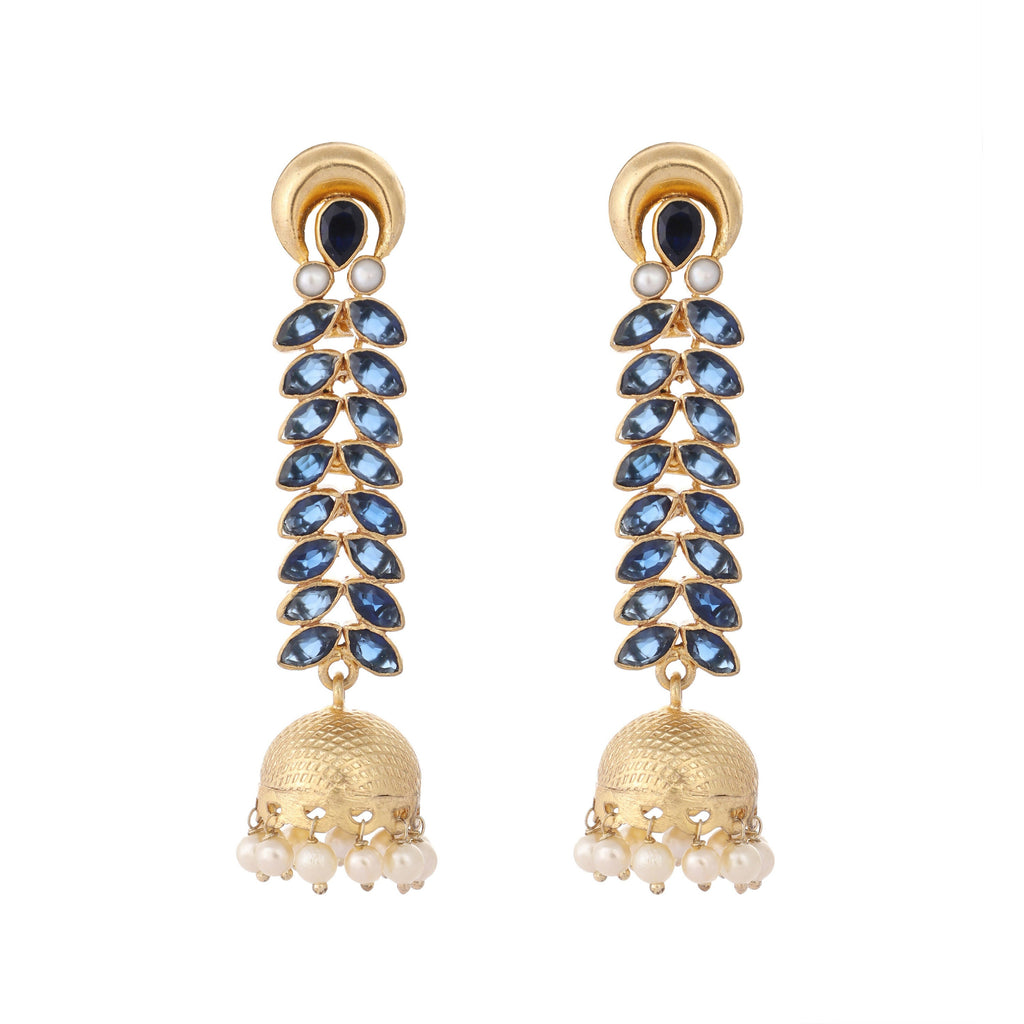 Nuyug 22K Gold-Plated Blue Onyx & Pearl Studded Dome Shaped Jhumkas - Distacart