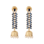 Nuyug 22K Gold-Plated Blue Onyx & Pearl Studded Dome Shaped Jhumkas - Distacart