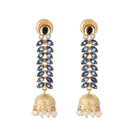 Nuyug 22K Gold-Plated Blue Onyx & Pearl Studded Dome Shaped Jhumkas
