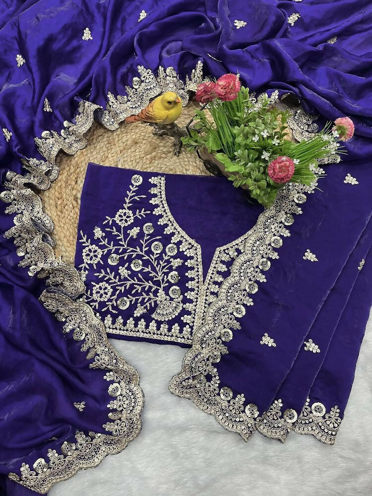 Joban Fashion Blue Frendy Satin Silk Party Wear Sarees - Distacart