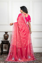 Morchari Pink Pure Chiffon Hand Embroidery Saree And Stitched Blouse - Distacart
