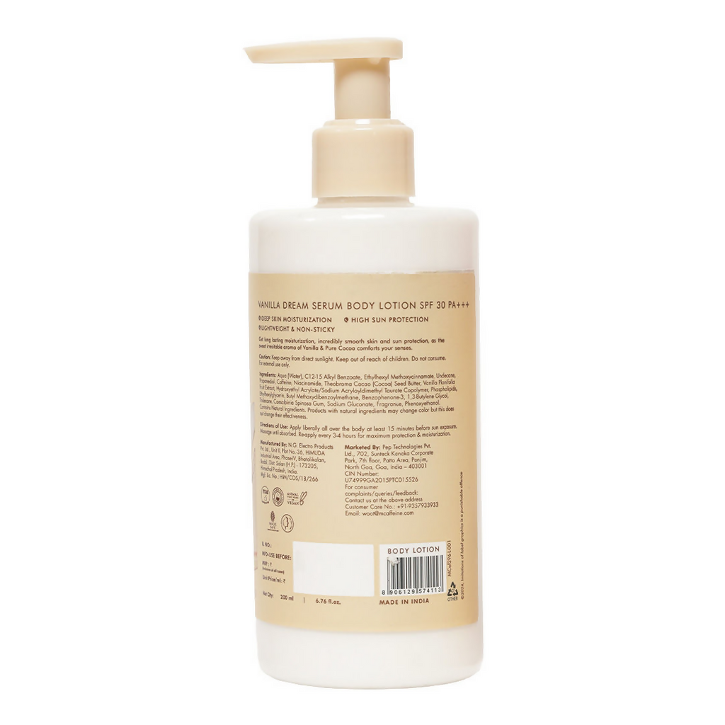mCaffeine Vanilla Dream Serum Body Lotion SPF 30 PA+++ For 72 hrs Deep Moisturization