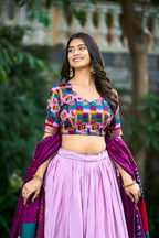 Vastranavya Luxurious Tussar Silk Print With Foil Work Lehenga Choli - Lavander