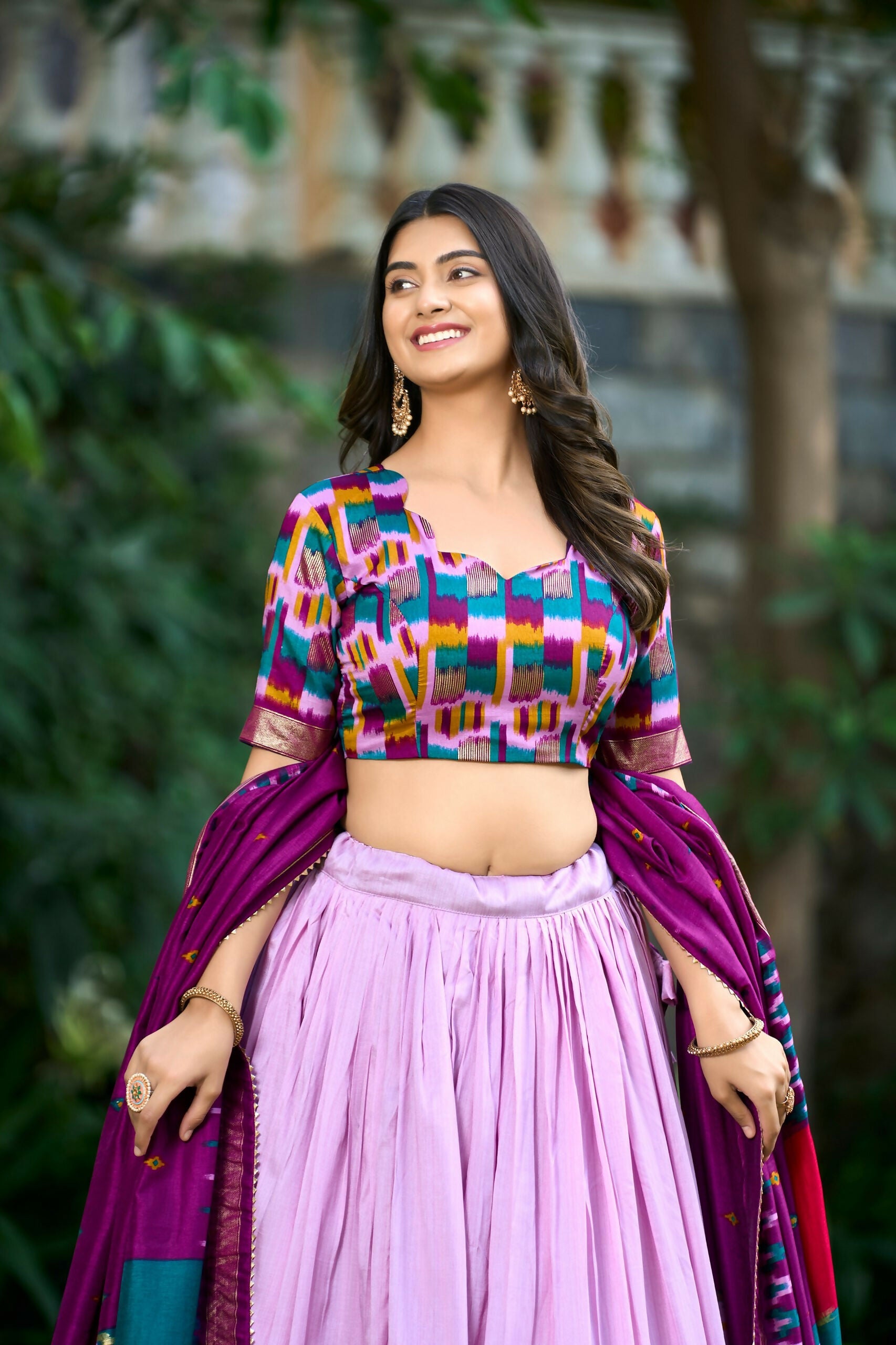 Vastranavya Luxurious Tussar Silk Print With Foil Work Lehenga Choli - Lavander