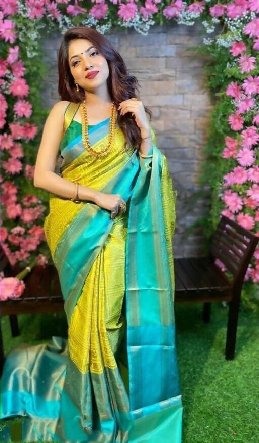 DEIANA'S Beautiful Designer Golden zari Soft Lichi Silk Saree - Yellow