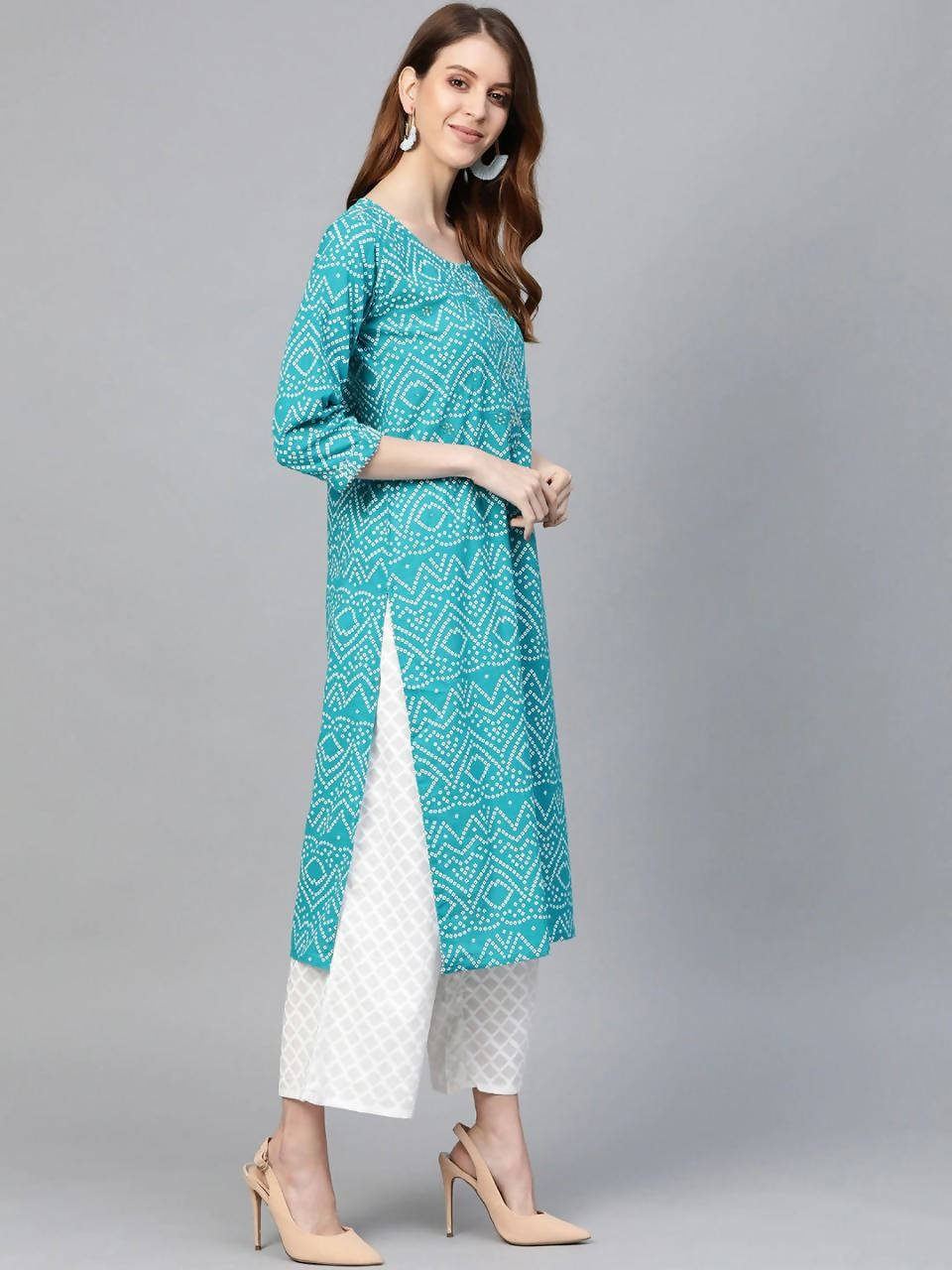 Vamika Sky Blue Printed Cotton Party/Casual Wear Kurta Set/Suit