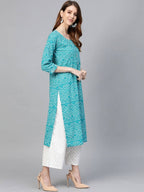 Vamika Sky Blue Printed Cotton Party/Casual Wear Kurta Set/Suit