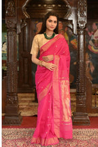 Very Much Indian Handloom Pure Cotton Paithani Radhakrishna Pallu-Rani Pink - Distacart