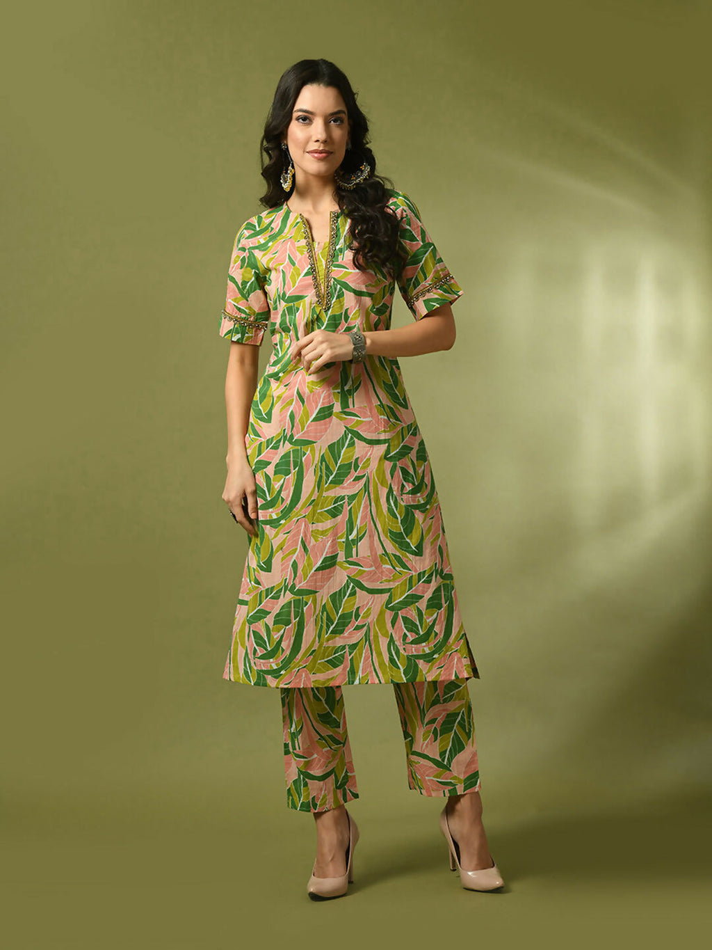 Myshka Women's Multi Printed Cotton Straight Party Kurta Set