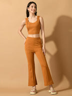 Myshka Women's Mustard Solid Top With Trousers