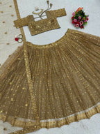 Jyoti Fashion Women's Beige Butterfly Net Sequins with Thread Embroidered Designer Lehenga Choli Set