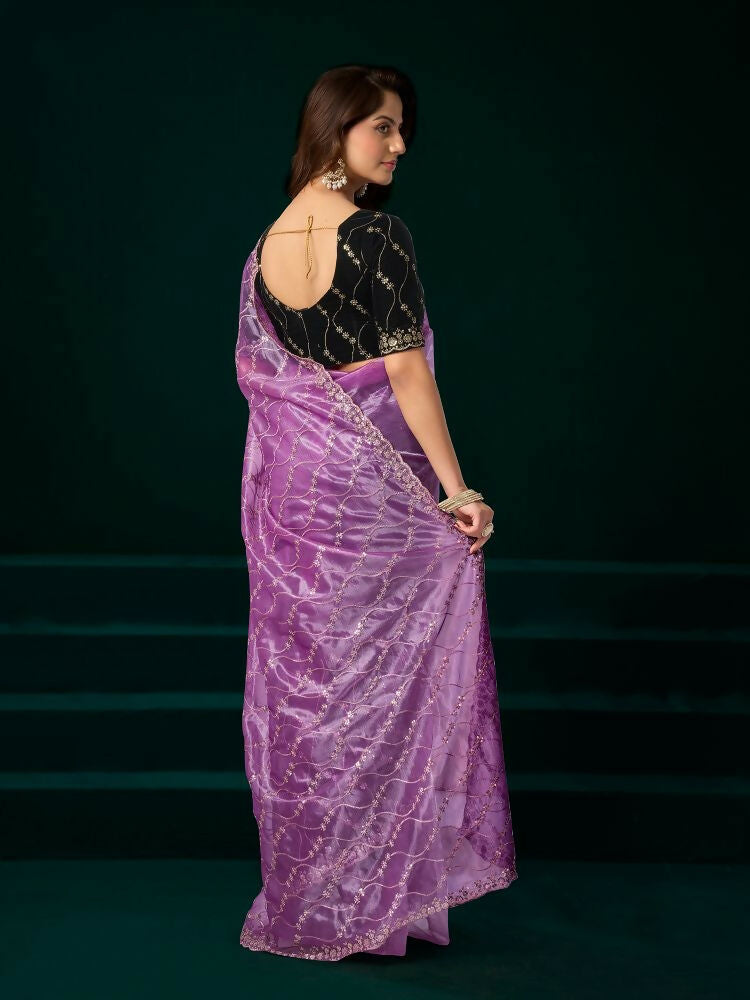 Joban Fashion Lavender Net Party Wear Sarees - Distacart