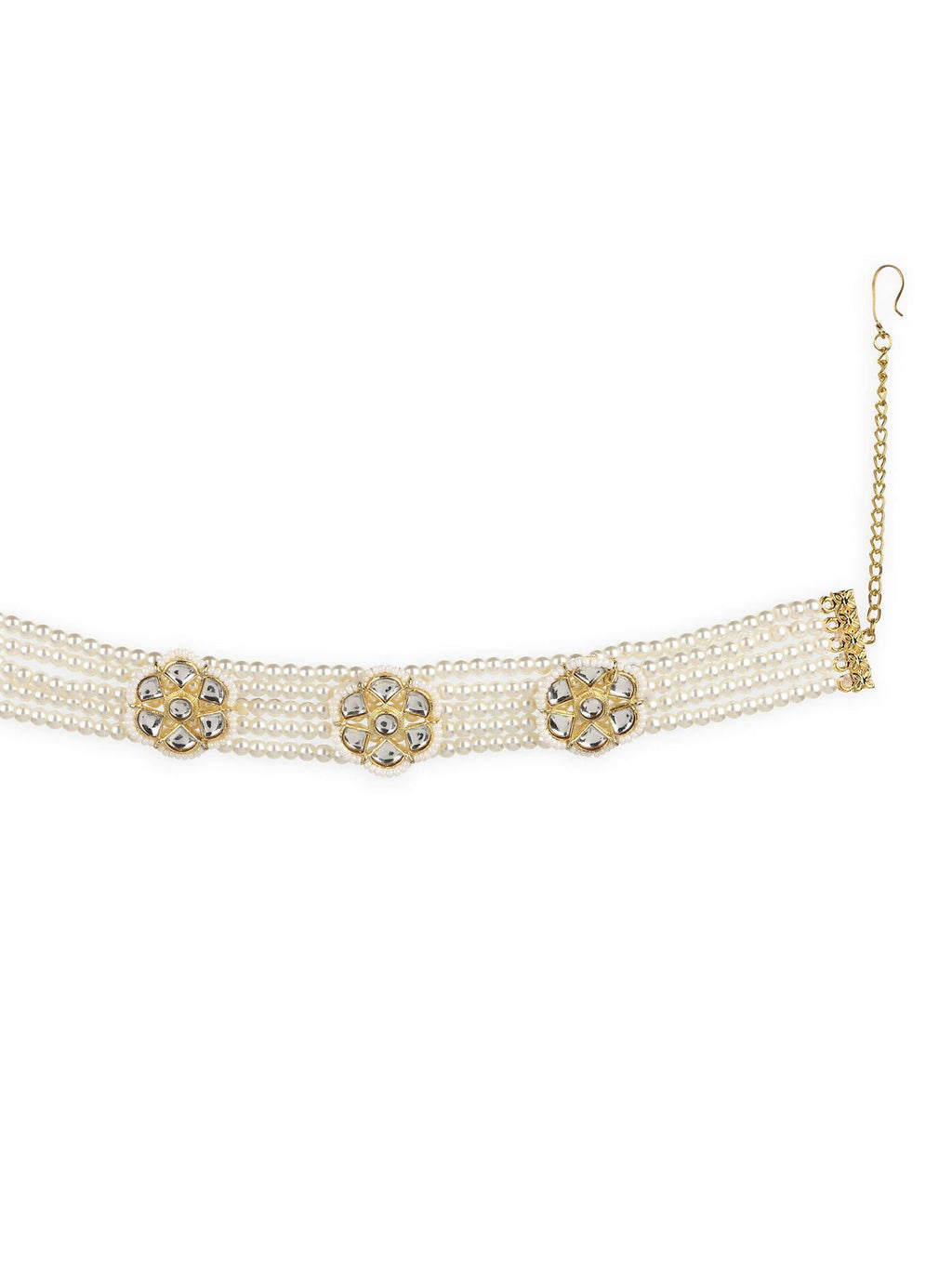 Gold-Plated White Kundan Studded Headband - Ruby Raang - Distacart