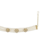 Gold-Plated White Kundan Studded Headband - Ruby Raang - Distacart
