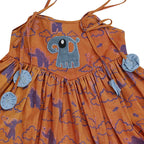 Mhyssa Pleated Sleeveless Orange and Blue Round Neck Frock