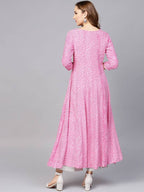 Yufta Women Pink & White Lehariya Print Anarkali Kurta