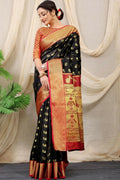 Jyoti Fashion Women's Black Banarasi Silk Zari Woven Saree with Blouse