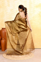 Piyari Fashion Women's Gold Dual Tone Organic Tissue Saree With Blouse Piece - Distacart