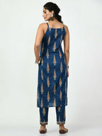 Myshka Women's Blue Printed Kurta With Trouser