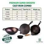 The Indus Valley Super Smooth Cast Iron Set: Kadai+ Tawa+ Frypan, Kitchen set for Home, Nonstick, 100% Pure, Toxin-free, Tadka Pan