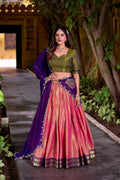 Evanik Coral South-style Kanchipuram silk lehenga With Unstitched Blouse & Dupatta