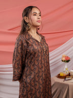 Yufta Cotton Black Digital Printed Workwear Co-Ord Set With Pintuck Detailing On Sleeves