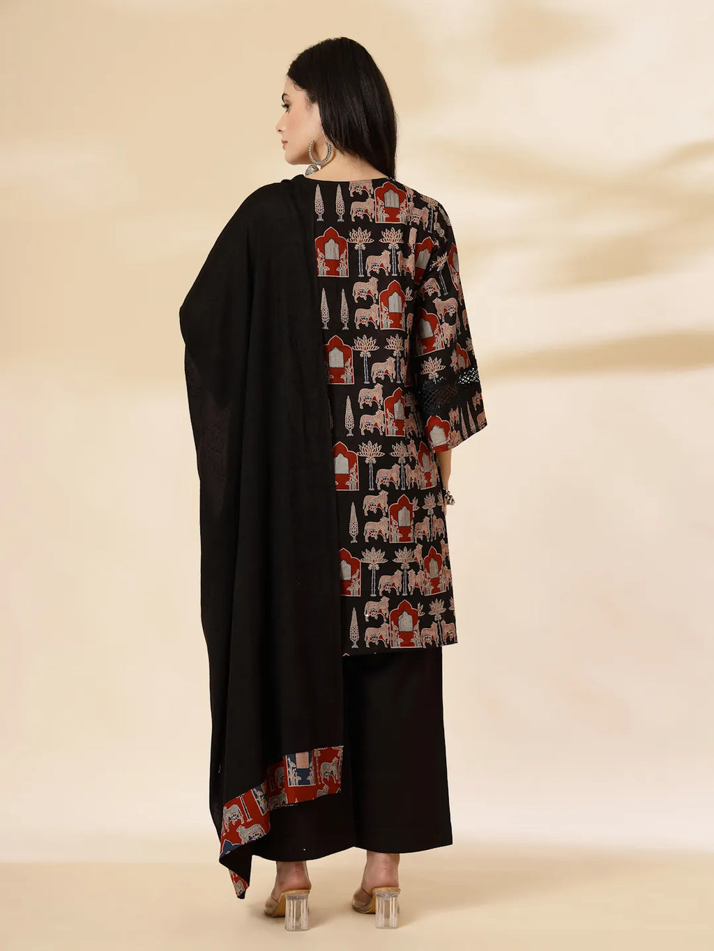 Yufta Cotton Black Pakistani Kurta Dupatta Set - Distacart