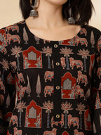 Yufta Cotton Black Pakistani Kurta Dupatta Set - Distacart