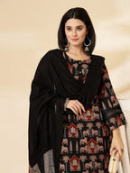 Yufta Cotton Black Pakistani Kurta Dupatta Set - Distacart