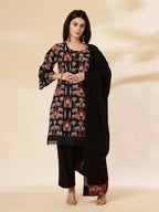Yufta Cotton Black Pakistani Kurta Dupatta Set - Distacart