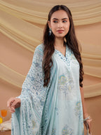 Yufta Cotton Blue Sleeveless Kurta Dupatta Set