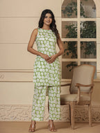 Yufta Cotton Green Summer Leaf Print Co-Ord Set